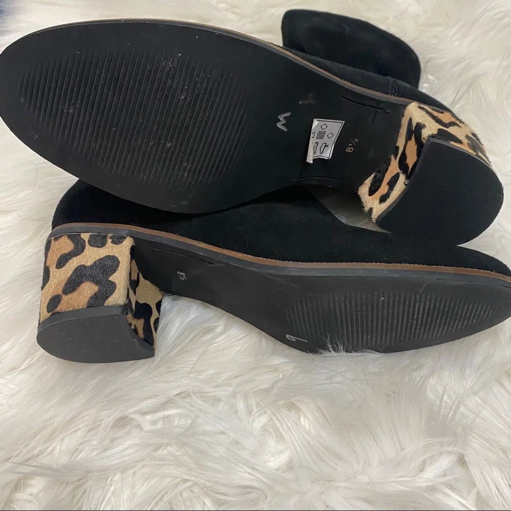 Crevo Jade Leather Suede Block Heel Bootie Leopard Animal Print size 8.5 Black - Image 10