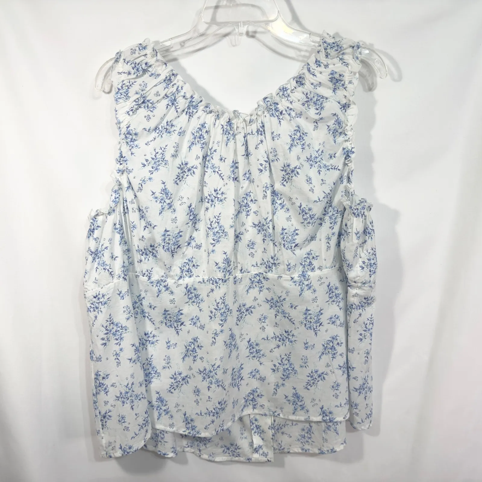 Cacique Plus Size 22W 24W Pajama Set‎ White Blue Floral Sleeveless Cotton 579 - Image 4