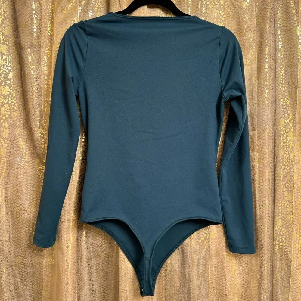 Abercrombie & Fitch Teal Sweetheart Neckline Long Sleeve Bodysuit Medium - Image 2
