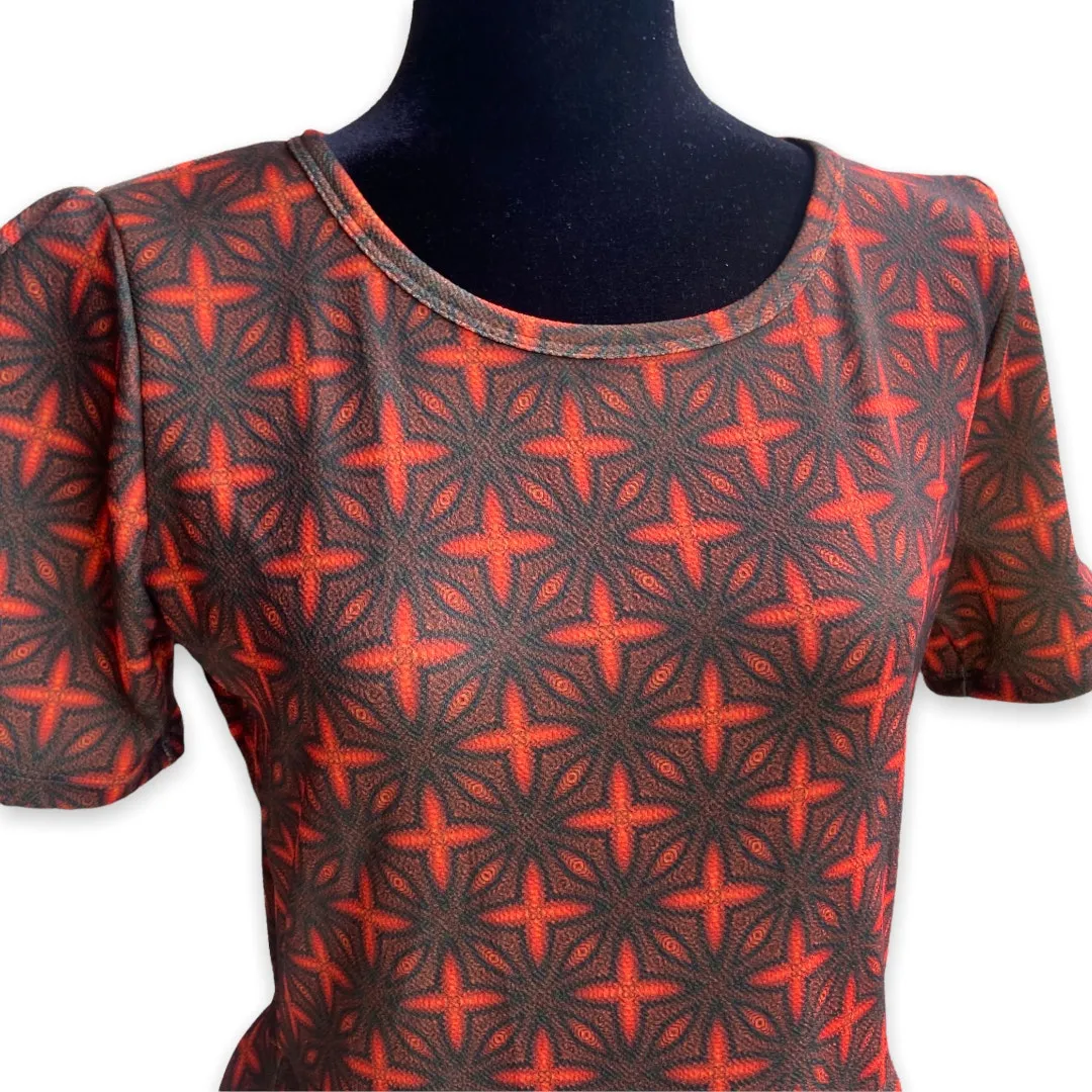 LuLaRoe Womens Dress Size XL Orange Brown Black Starburst Star Print Amelia NEW‎ - Image 3
