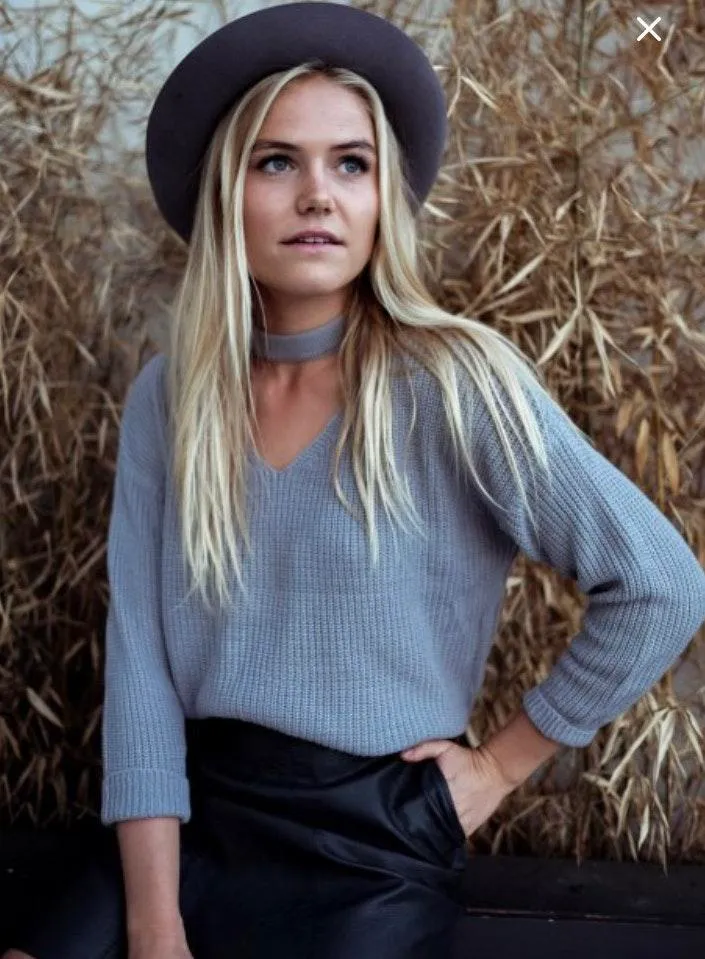 Grey Cut Out Choker Sweater - Image 2