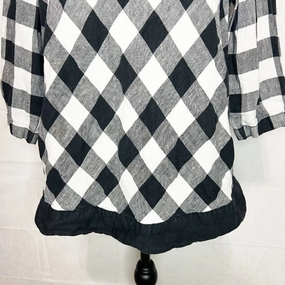 J. Jill Love Linen Black White Buffalo Check Plaid Top Sz MP Medium Petite - Image 3