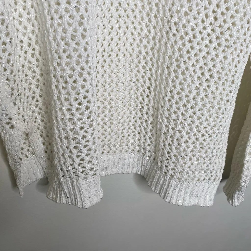 Joie Open Knit Crochet Hooded Sparkle Sweater in size M Ivory - Image 10
