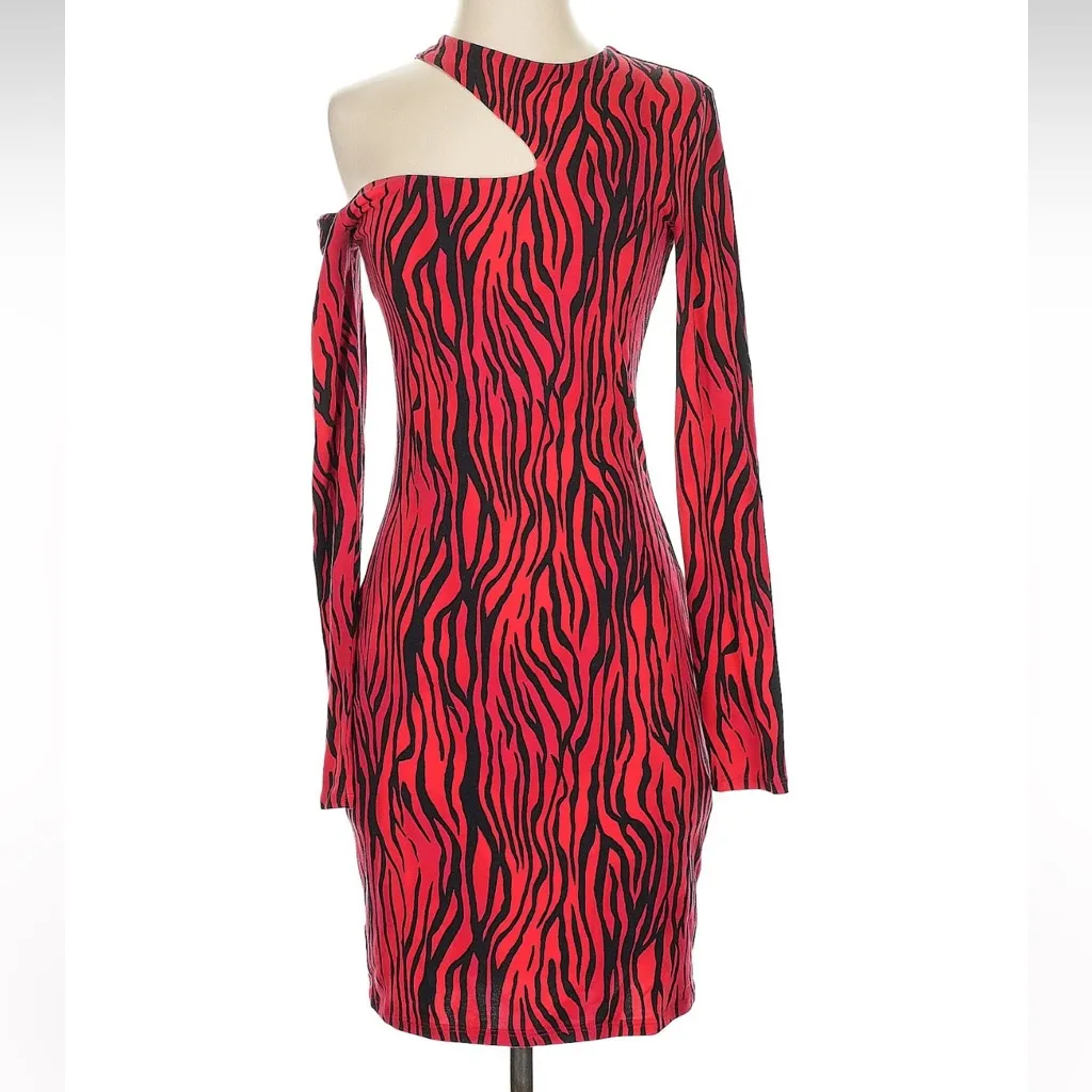 Guess Red & Black Kingdom Zebra Animal Print Stripe Shasti Dress Size Small S - Image 2