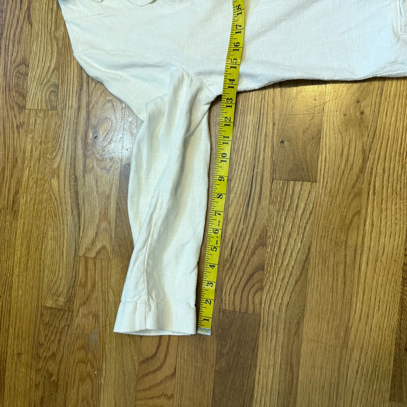 Anthropologie Womens 12 Linen White Long Sleeve Open Front blazer Tuxedo Pockets - Image 9