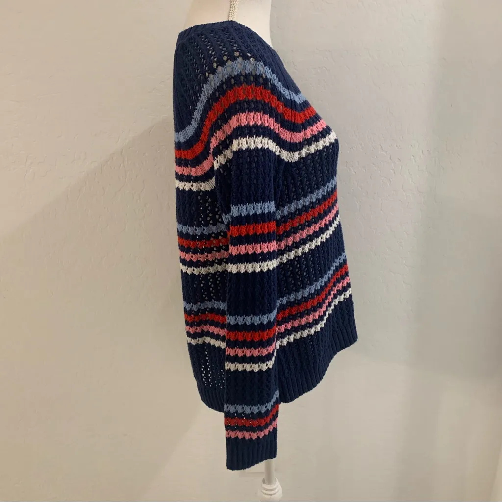 Talbots Petite Multicolor Happy Stripe Open Stitch Crew Neck Sweater Size LP - Image 11