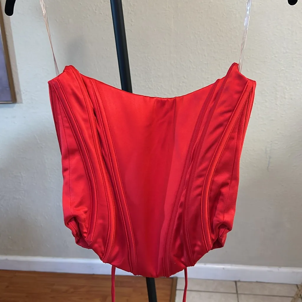 House Of CB 'Genevieve' Scarlet Satin Lace‎ Back Corset XS NWOT - Image 5
