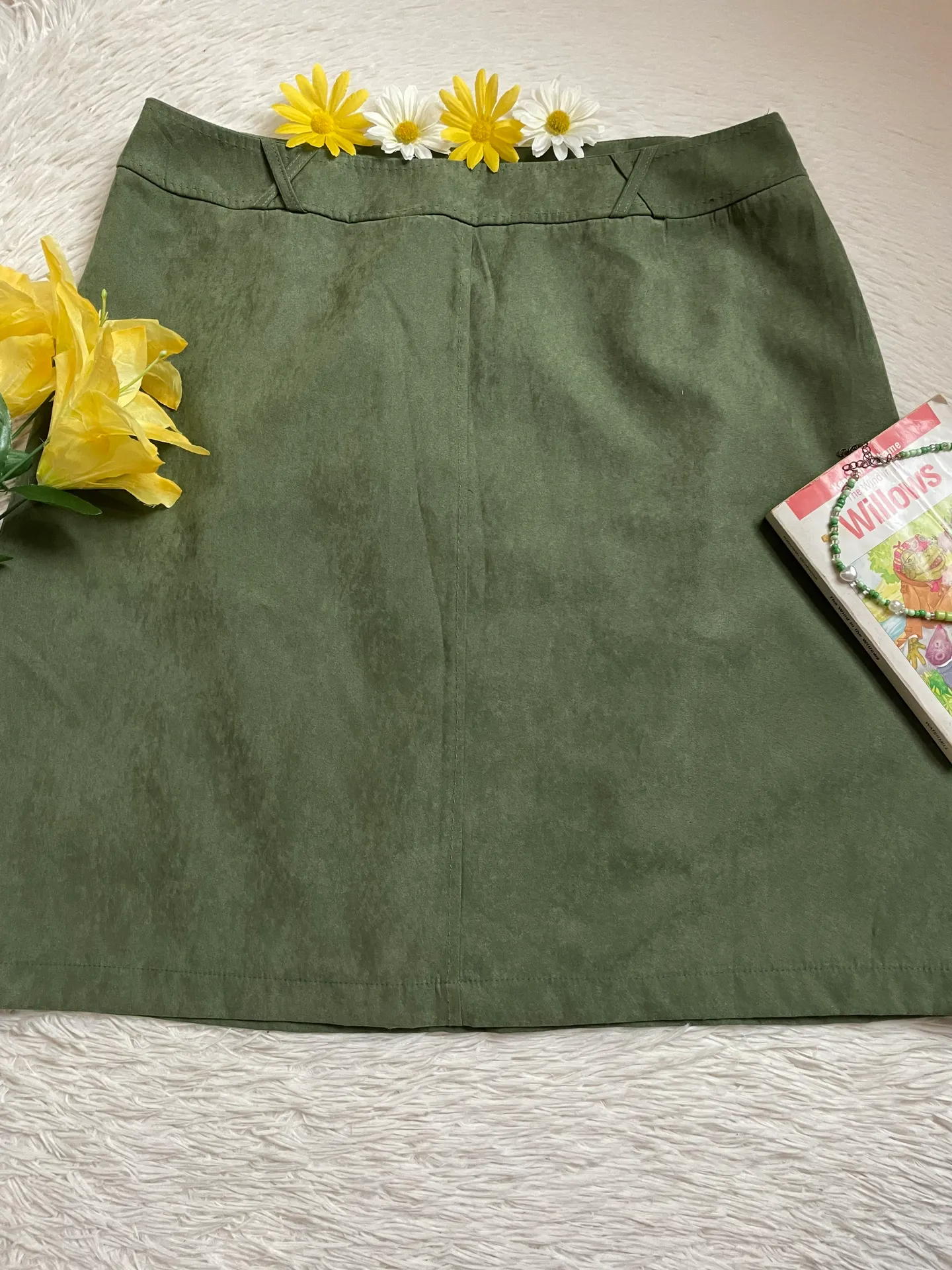 Vintage 90s  suede green Fall skirt - Image 6