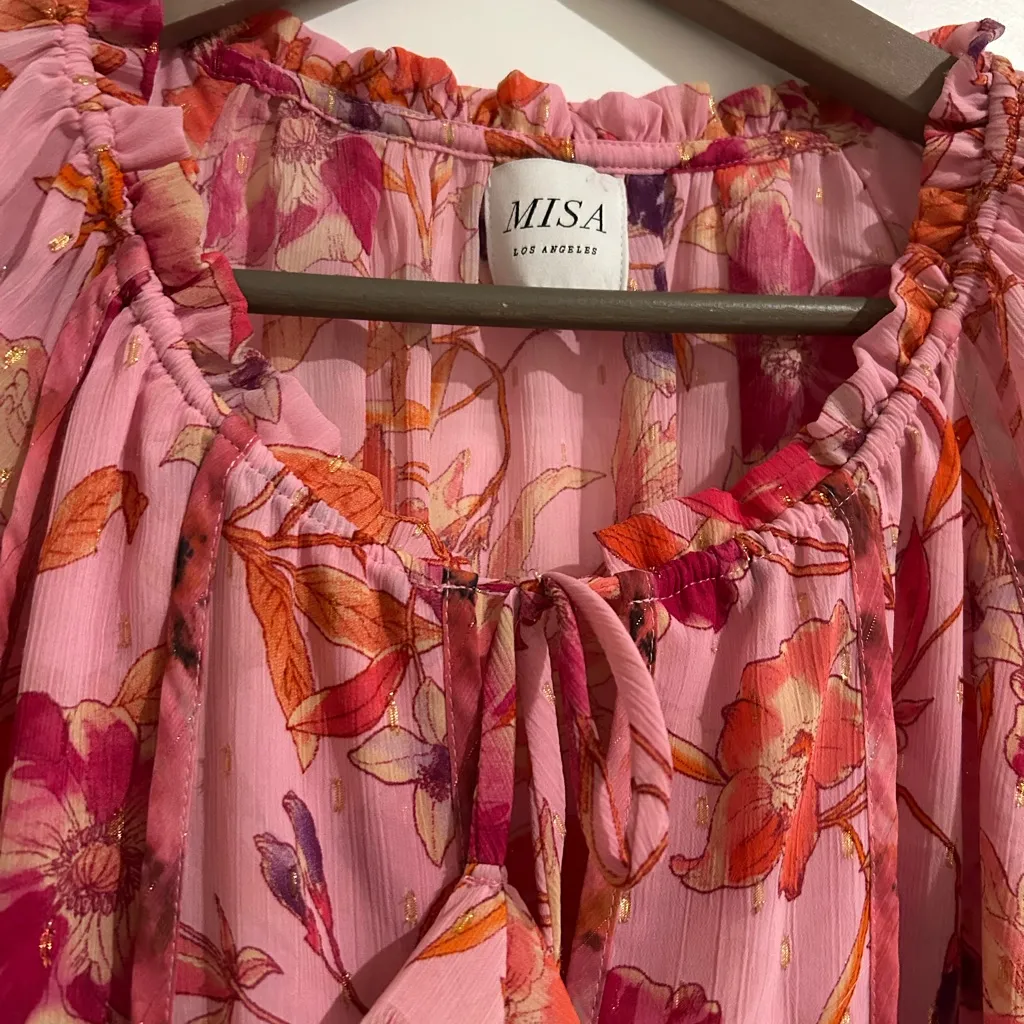 Misa Los Angeles Blouse Pink Floral Size XS - Image 3