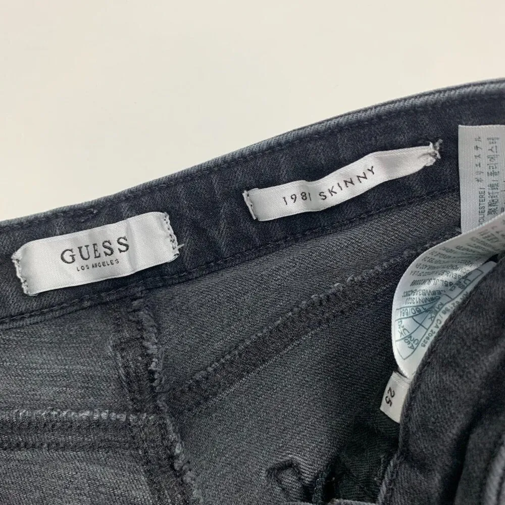Guess Los Angeles Womens Jeans Black Size 25 1981 Skinny Dark Wash Button Zip - Image 7
