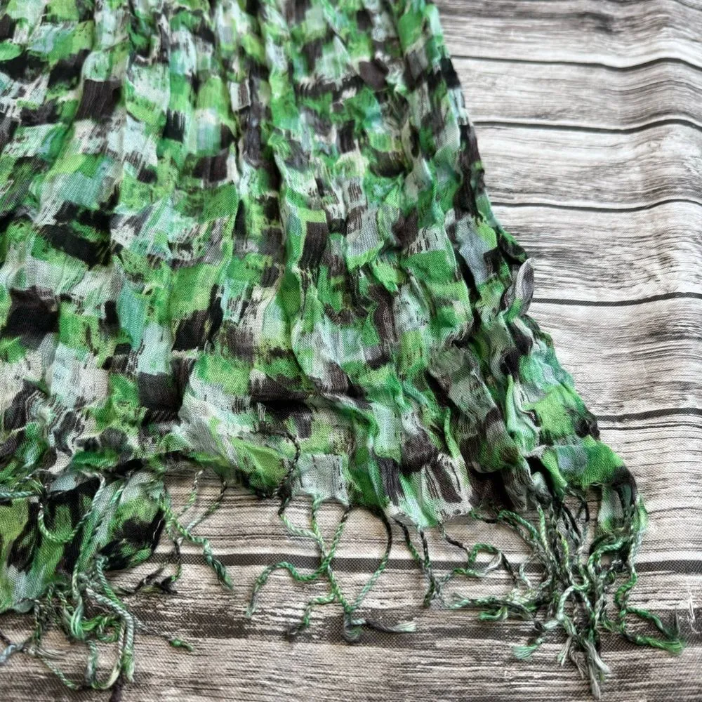 The Limited Women's Abstract Watercolor Neck Scarf Tassels Green White Black OS - Image 3