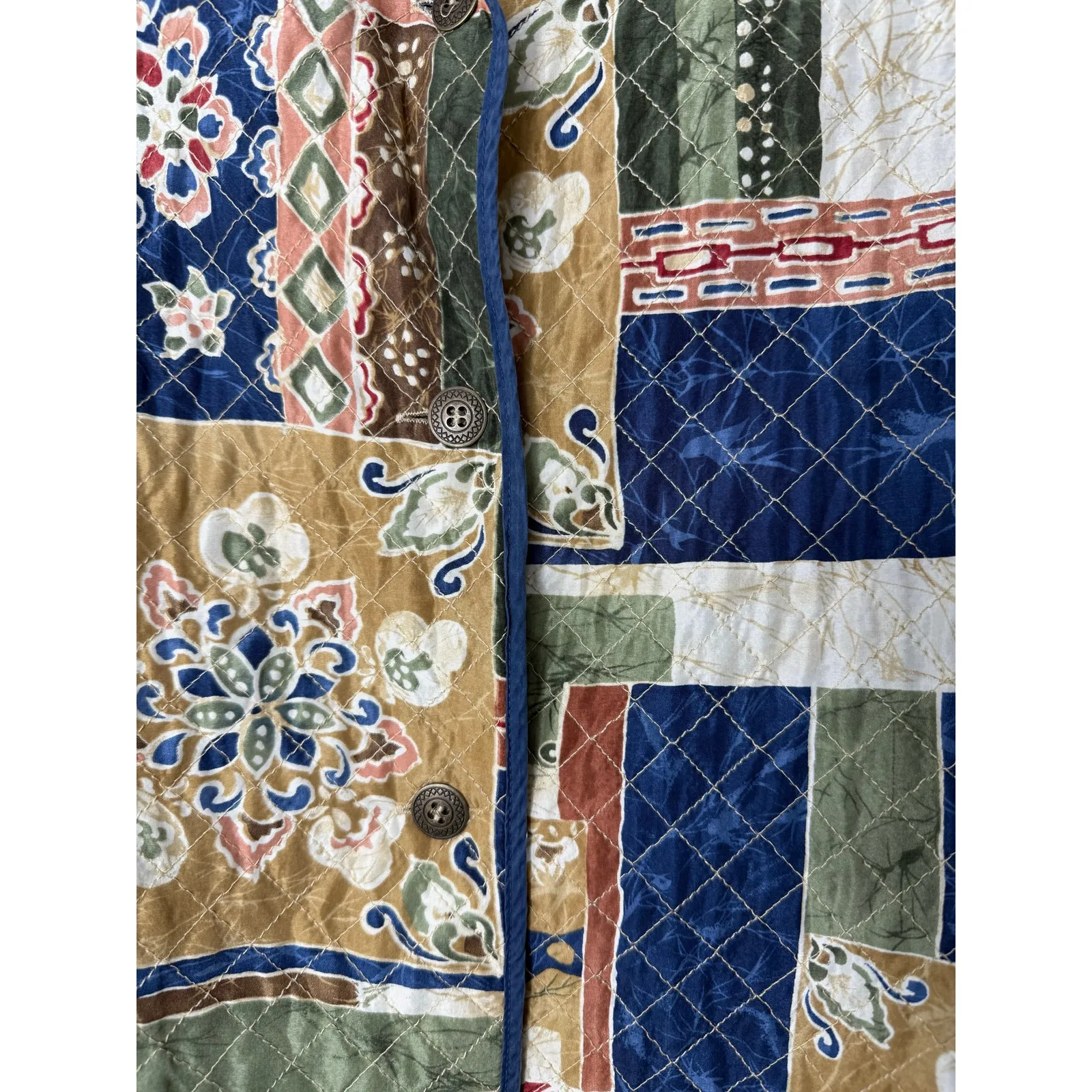 VTG Alfred Dunner Silk Quilted Patchwork Jacket Size 20 Boho Folk Art Cottage - Image 4