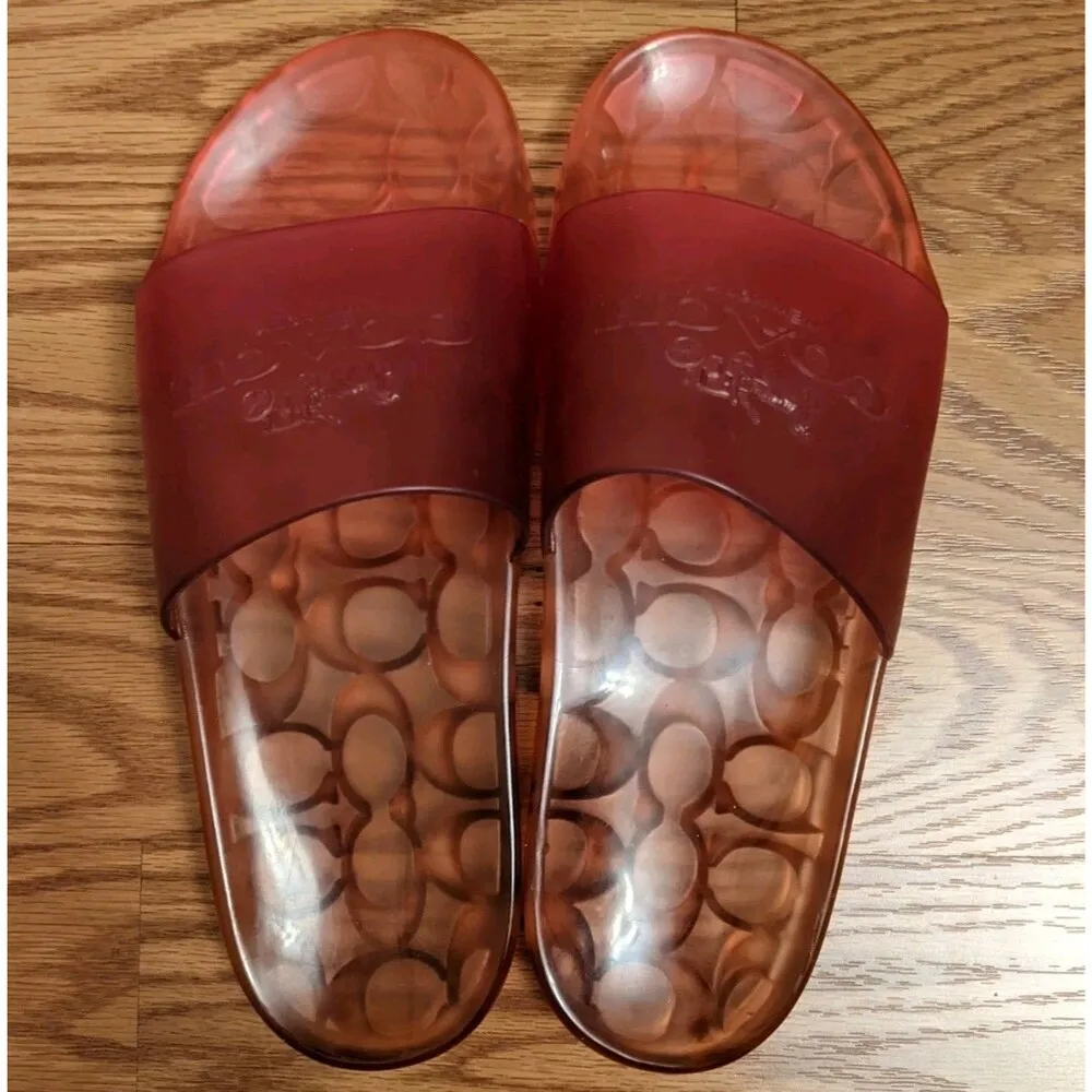 COACH Ulyssa Jelly Clear Rubber Slide Sandal Flip Flop Sz 8 Tangerine Pink Ombre - Image 3