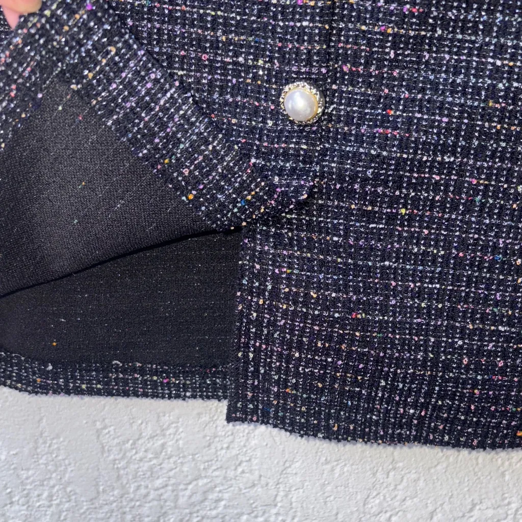 Messini Vintage Inspired Tweed Skirt with Pearl Button Detail Blue Size L - Image 5