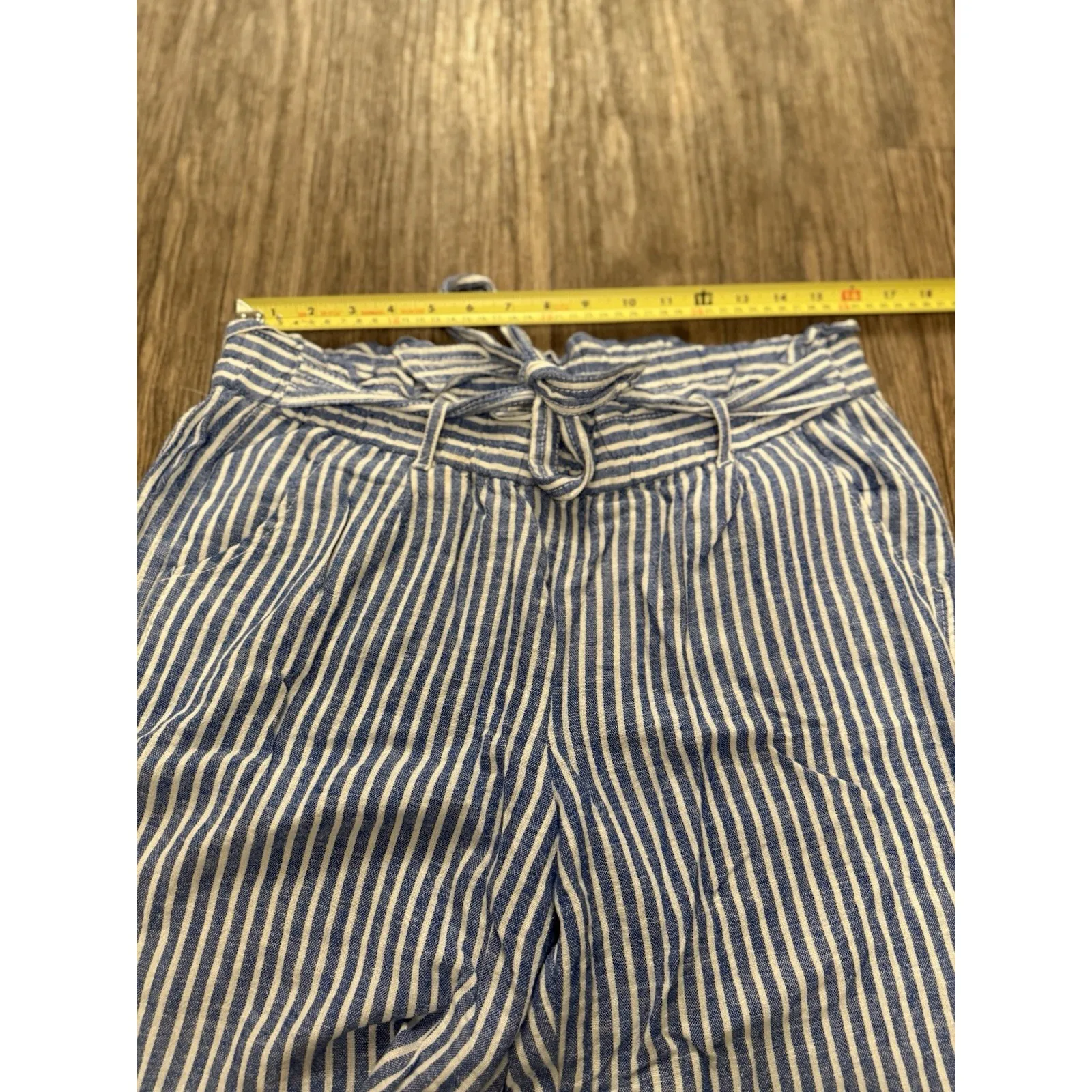 Jolt Linen Blend Wide Leg Pants Blue Striped  Paperbag Large‎ - Image 9