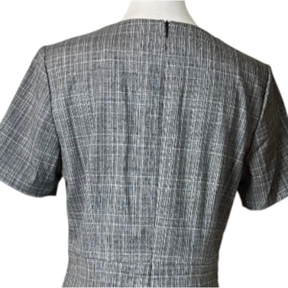 Tahari NEW Dress Sheath Ruffle Midi Hem Short Sleeve Gray Plaid Women’s Size 8 - Image 8