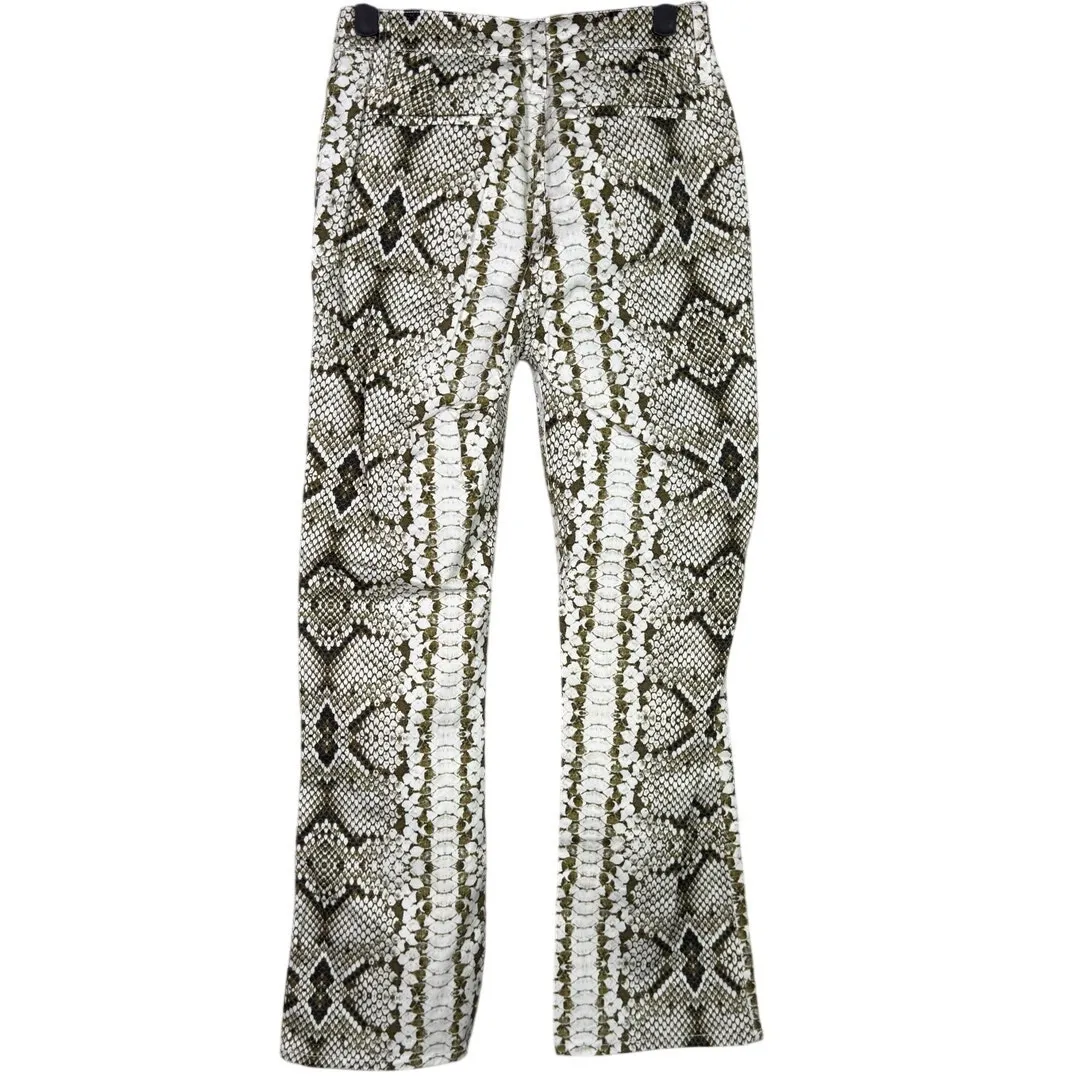 J. Crew Snakeskin Slim Flared Crop Mid Rise Trousers Pants 24 Cream Green Brown - Image 6