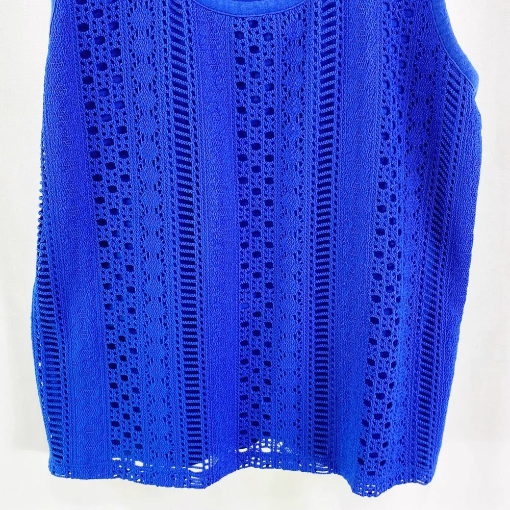 RAFAELLA Blue Eyelet Sheer Sleeveless Scoop Neck Top - Image 11