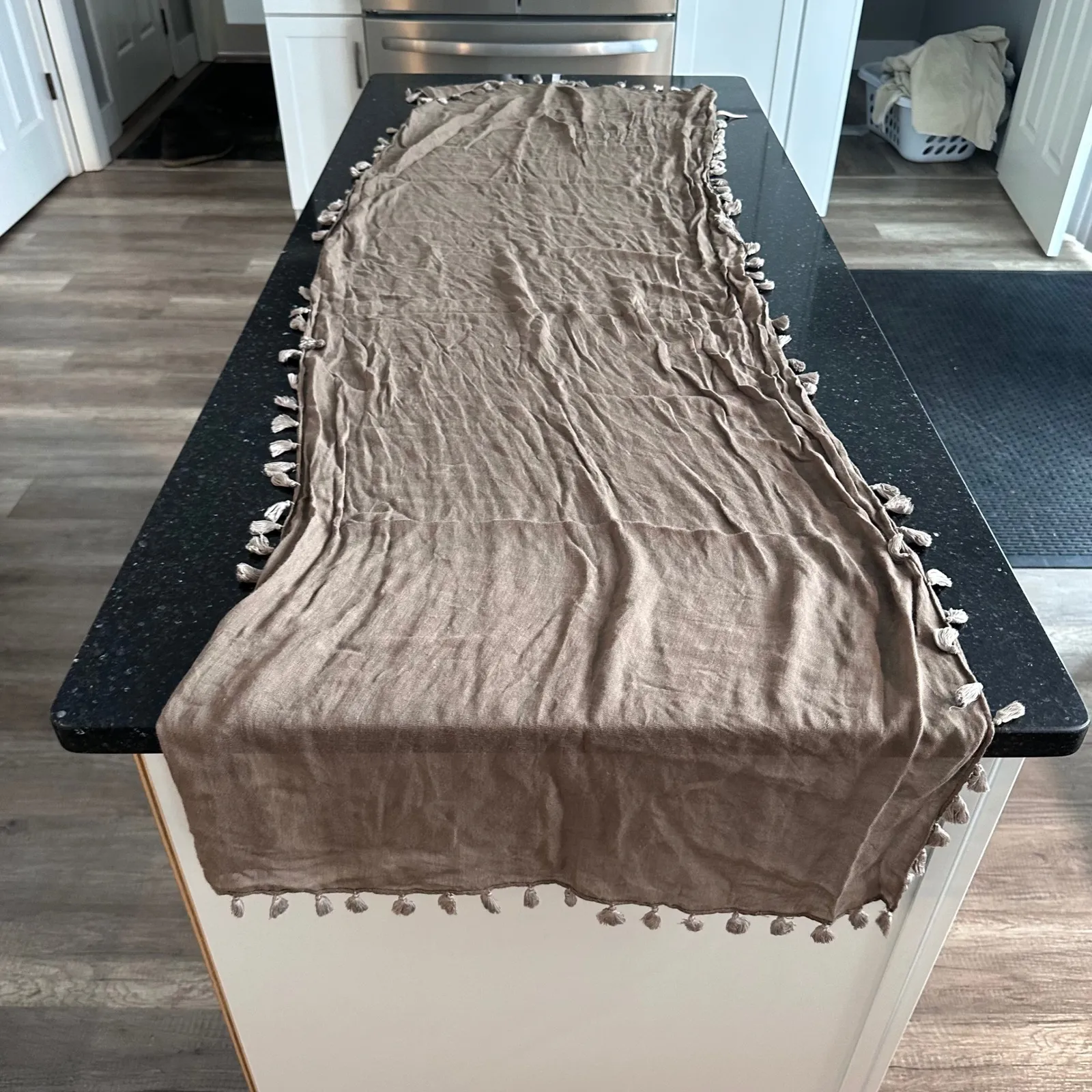 LOOK BY M Women's Taupe 100 Cotton Tassel Scarf Shawl Wrap Neutral Minimalist Brown - Image 5