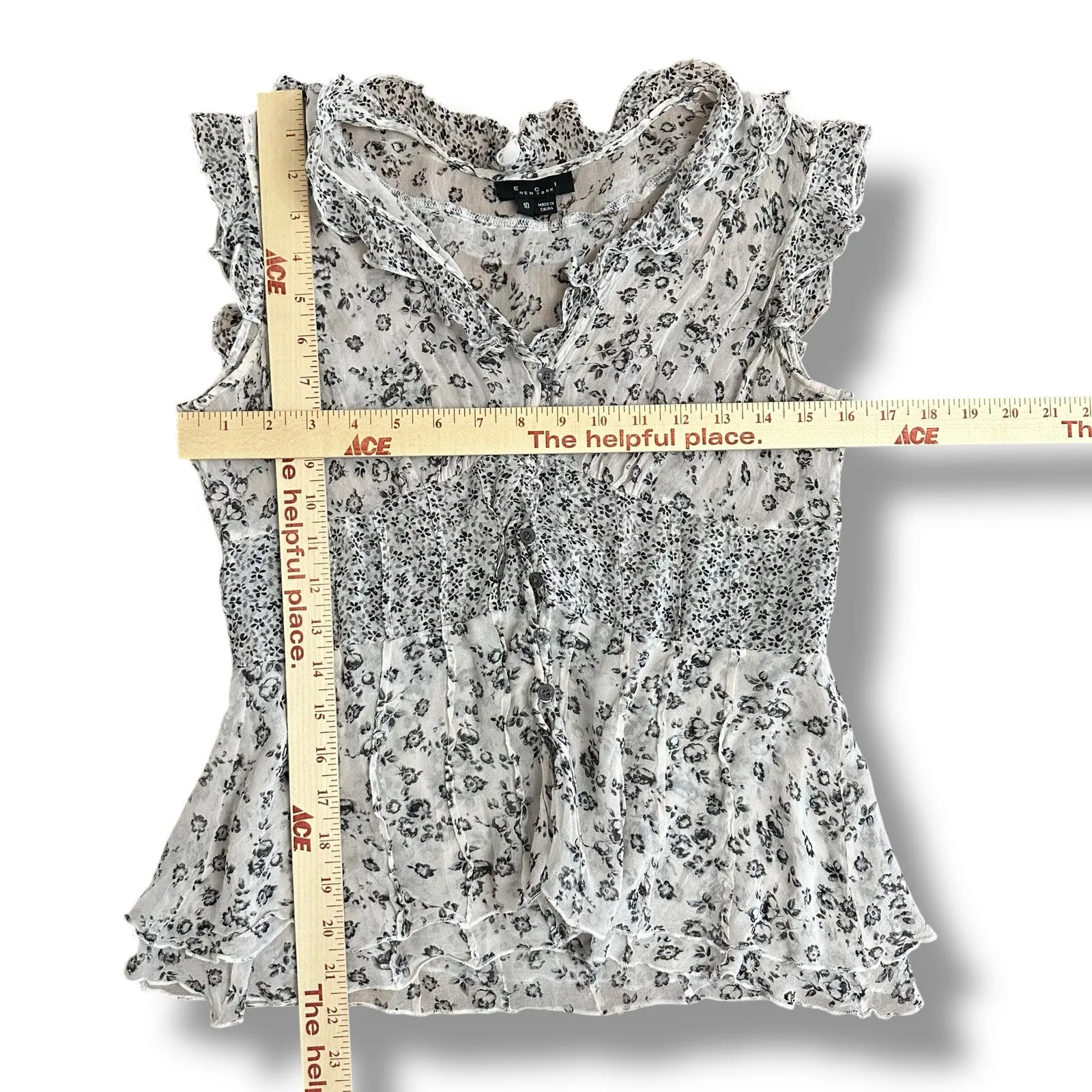 Vintage ECI New York Floral Ruffle Blouse 10 Romantic Cottagecore‎ Y2K Top White - Image 3