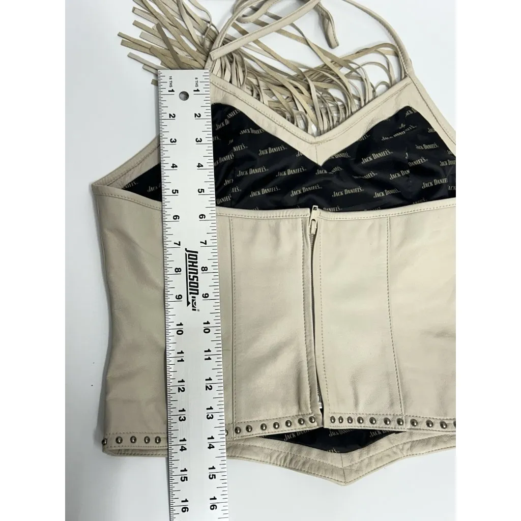 Jack Daniel's  Old No 7 Leather Women Crop Top Medium Motorcycle Fringe Biker - Image 9