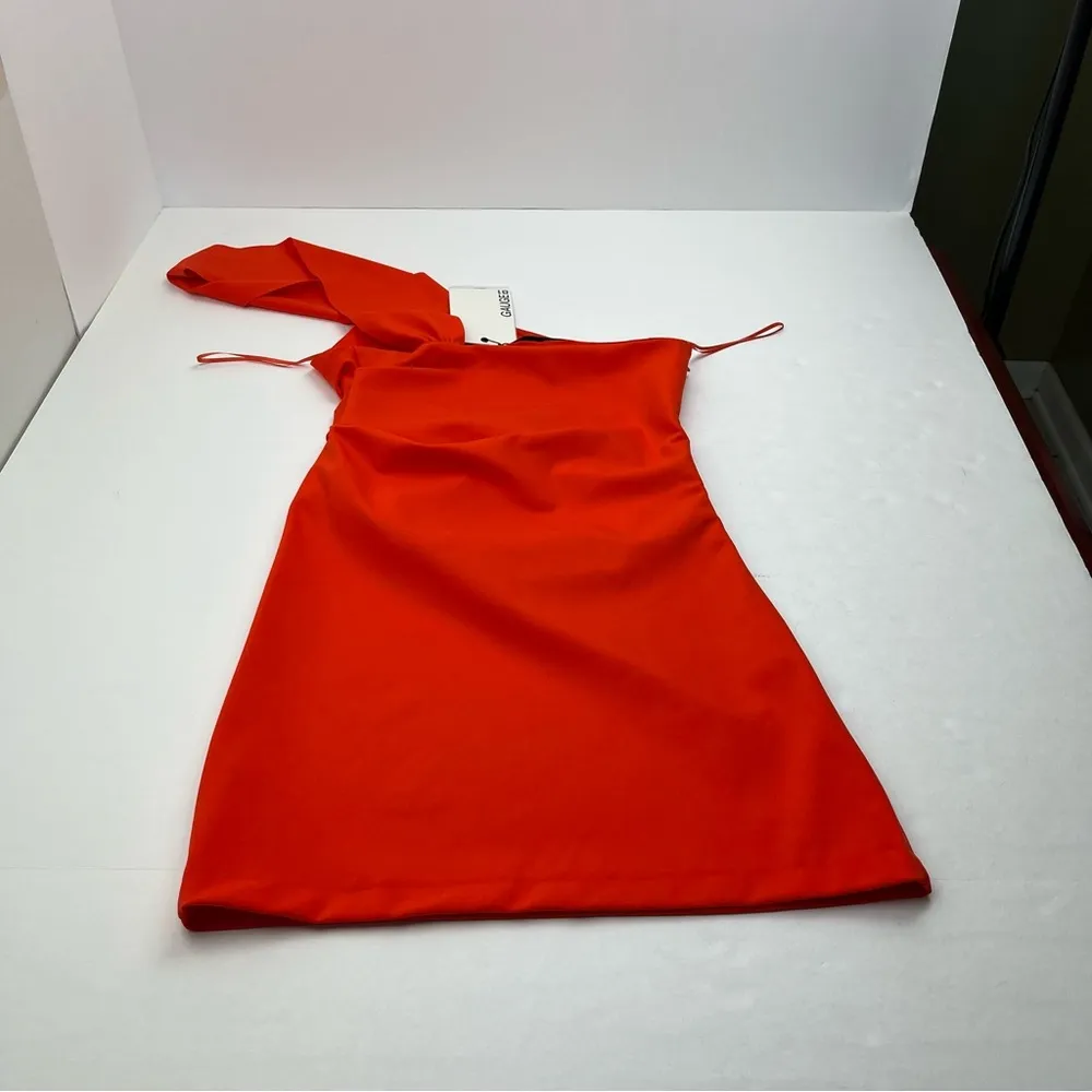 GAUGE81 Lauli Asymmetrical Halterneck Stretch Jersey Dress Large NEW *TINY FLAWS Orange - Image 16