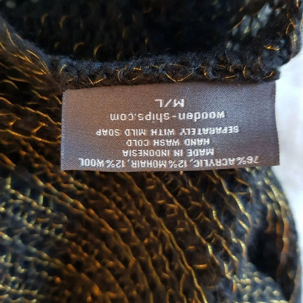 Wooden Ships Knit Sweater Metallic Gold Wool Mohair Blend Size Medium Large - Image 10