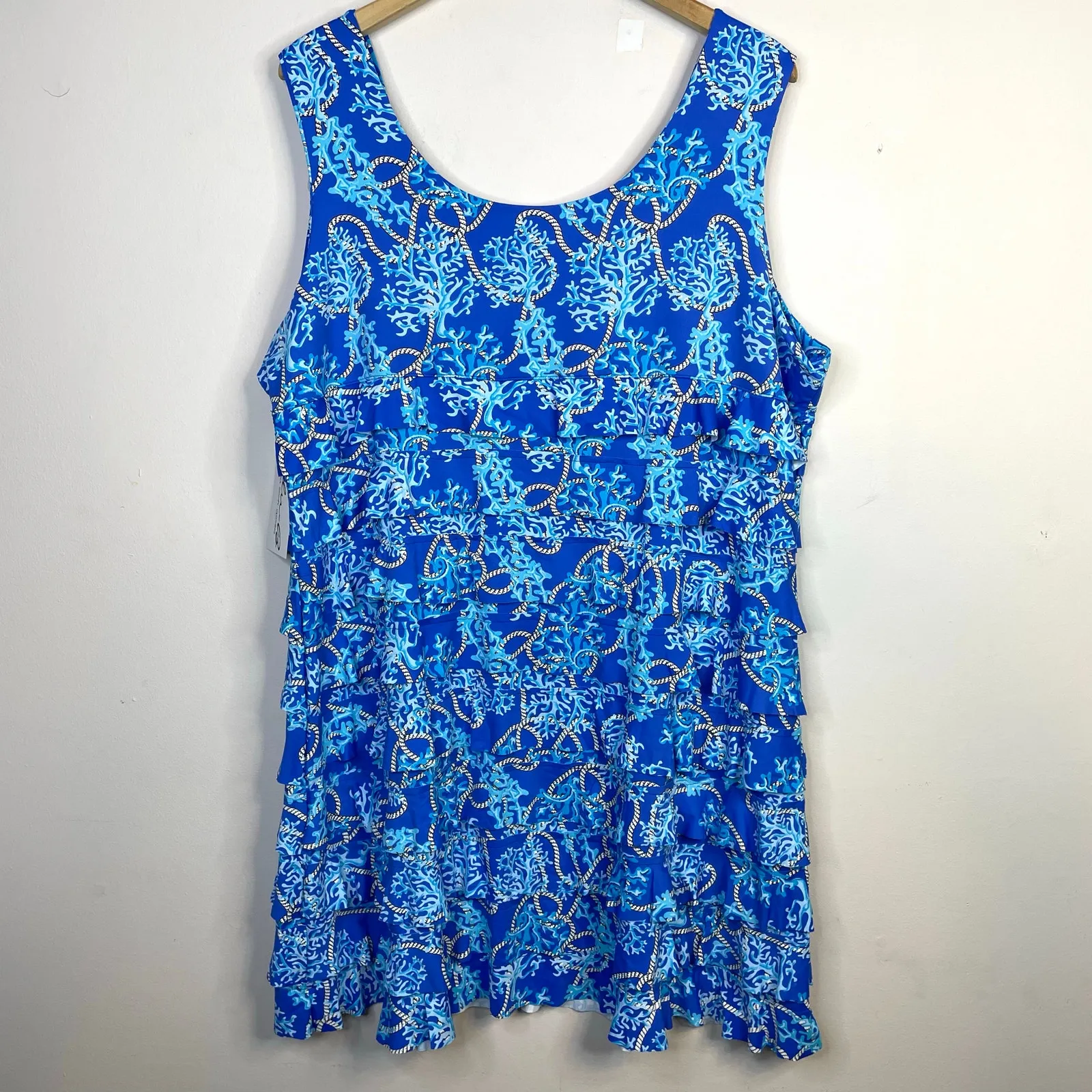 Lulu B Blue Coral Cha Cha Ruffle Sleeveless Dress Tropical UPF womens 2X New NWT - Image 7