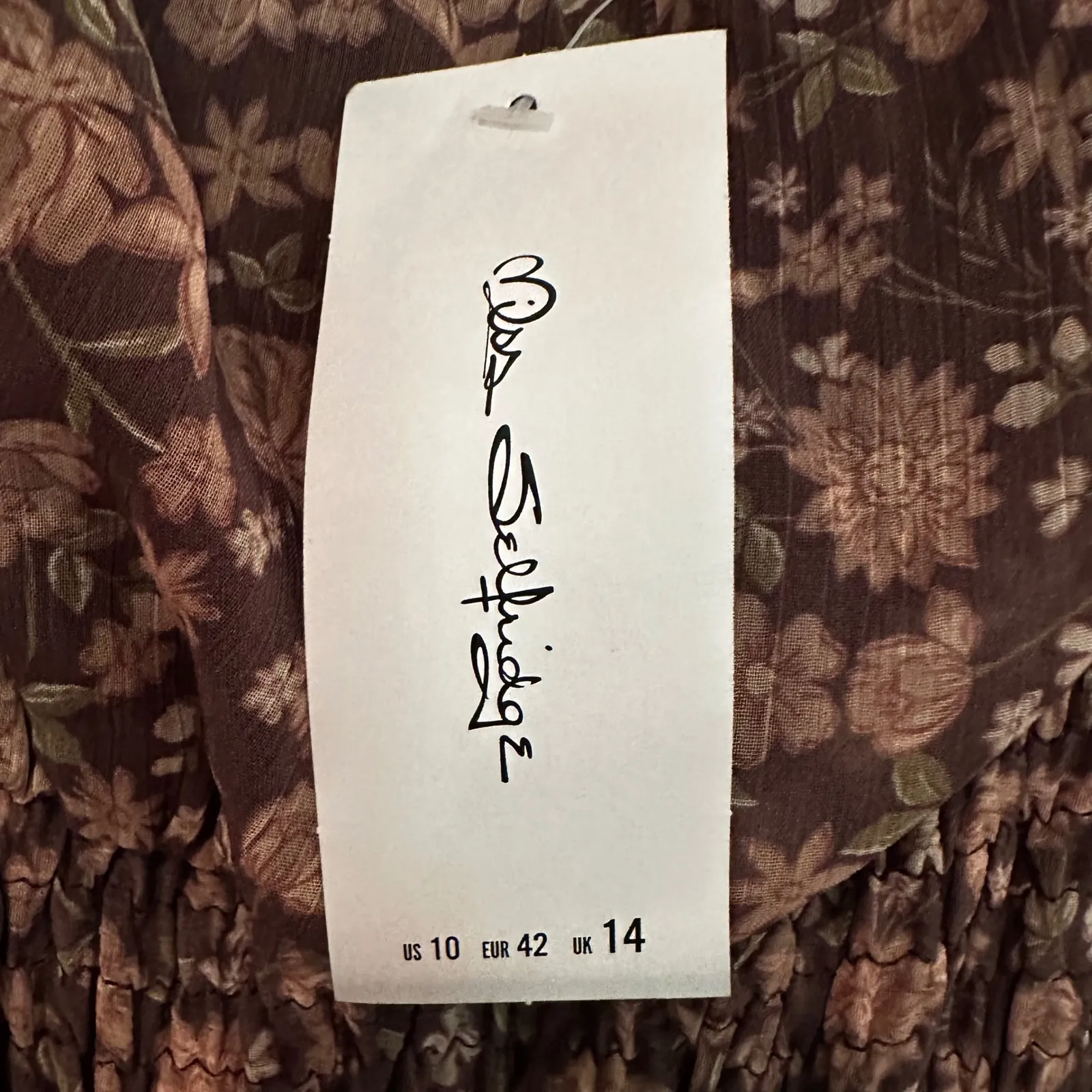 Miss Selfridge Prairie Boho Smocked Dress Womens 10 Purple Floral Peasant Hippie - Image 4