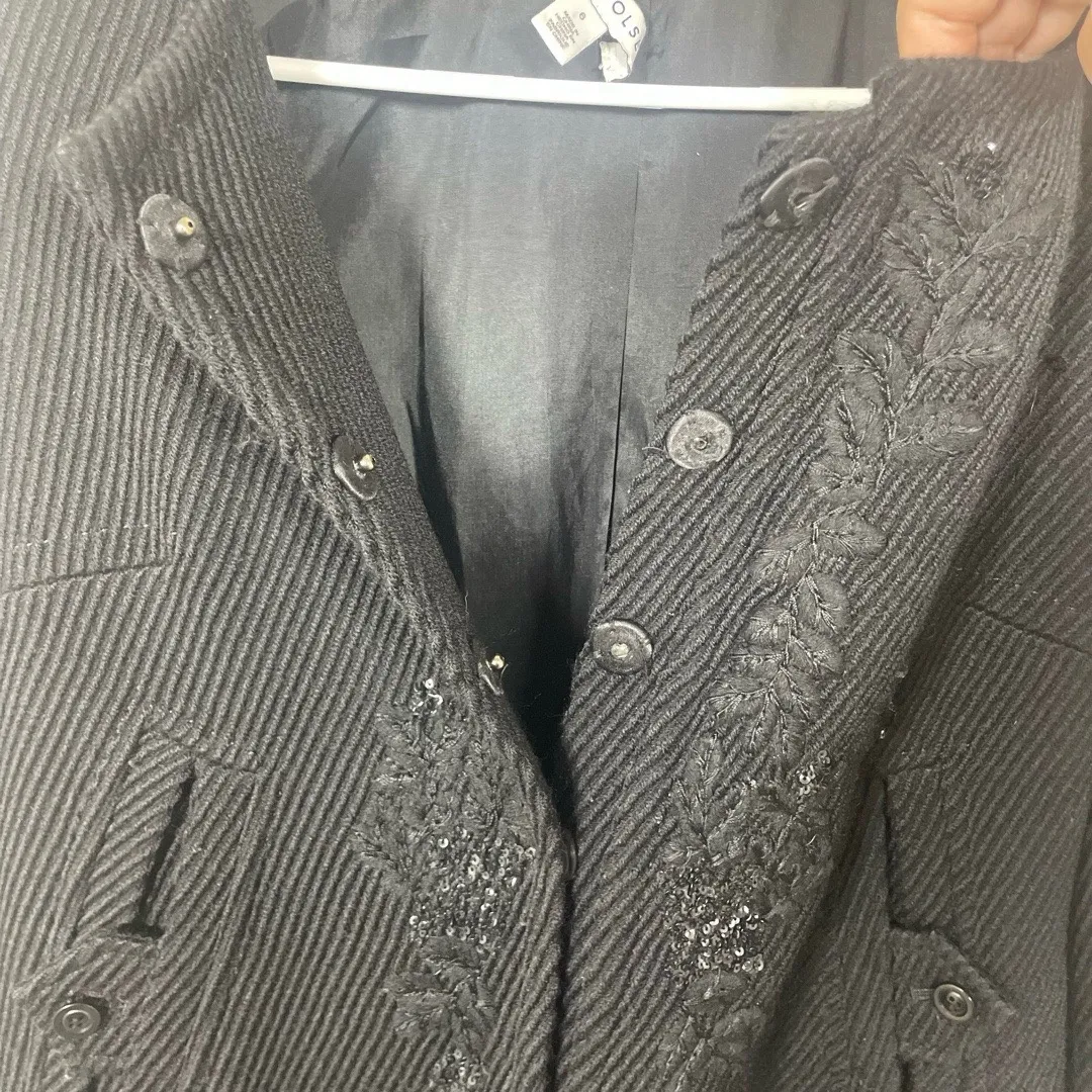 Sigrid Olson 100% Wool Black Sequin Embroidered Coat size‎ 6 Collar - Image 10