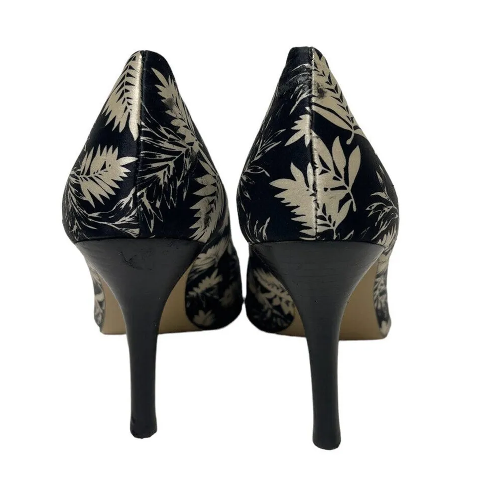 Nine West Freda Black Ivory Palm Leaf Print Pumps Heels Shoes Pointy Toe Work 7M - Image 7