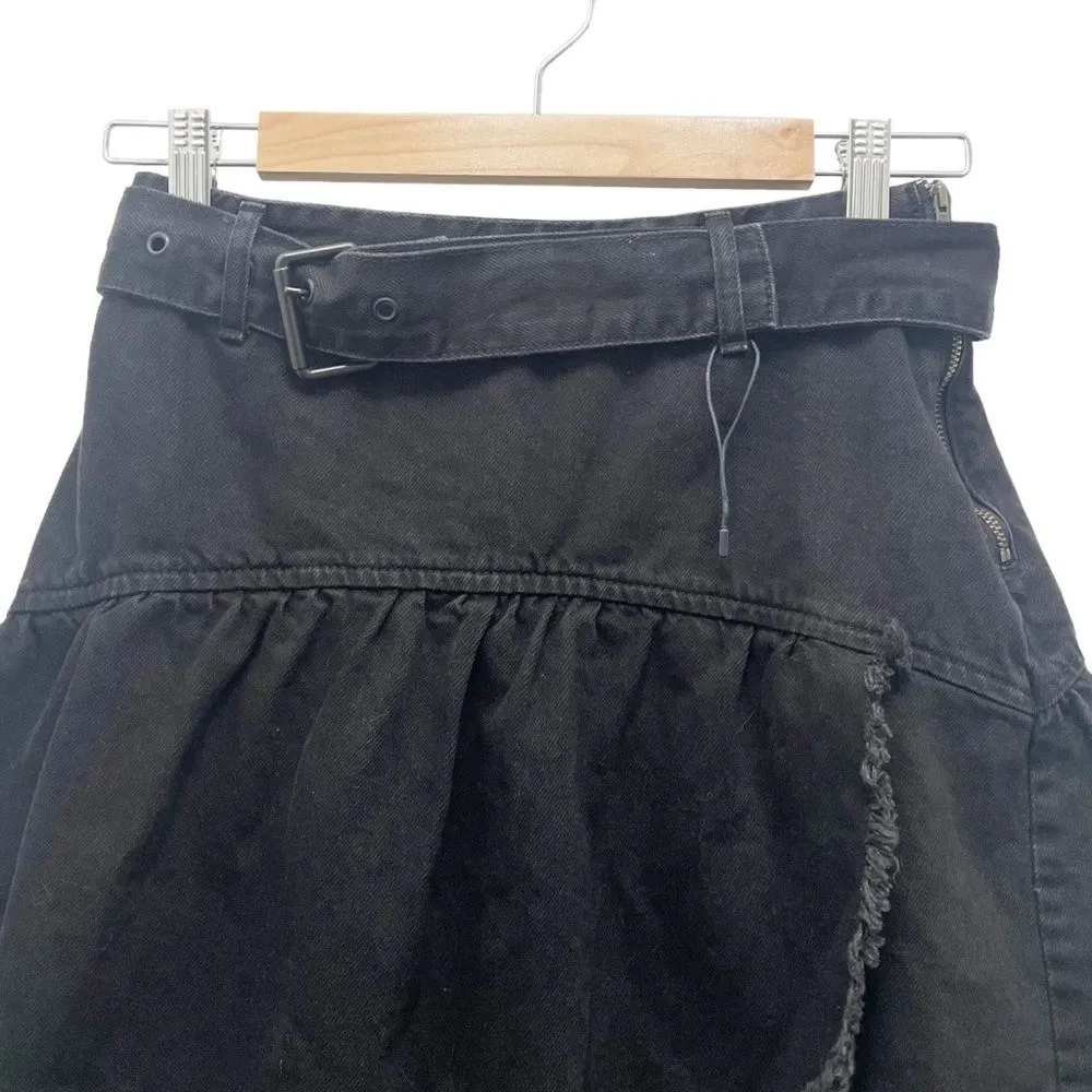 Zara Black Denim Jean Skirt Asymmetric Raw Hem Belted Size Small NEW Y2K Emo - Image 6