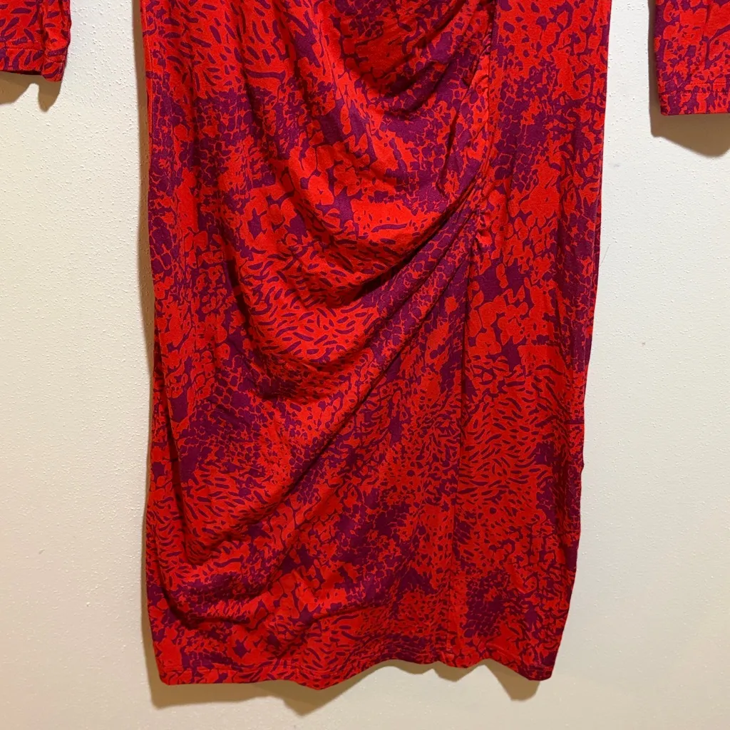 The Kit Jamie Ruched Dress 3/4 Sleeves in Cerise Complication Pattern Size Small Red - Image 7
