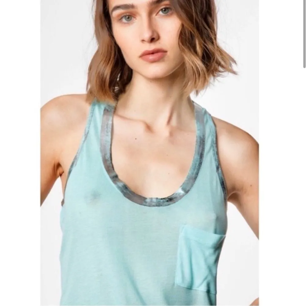 Zadig & Voltaire Lagon Blue Racerback Tank Top Samuel Metallic Foil Size Small - Image 2
