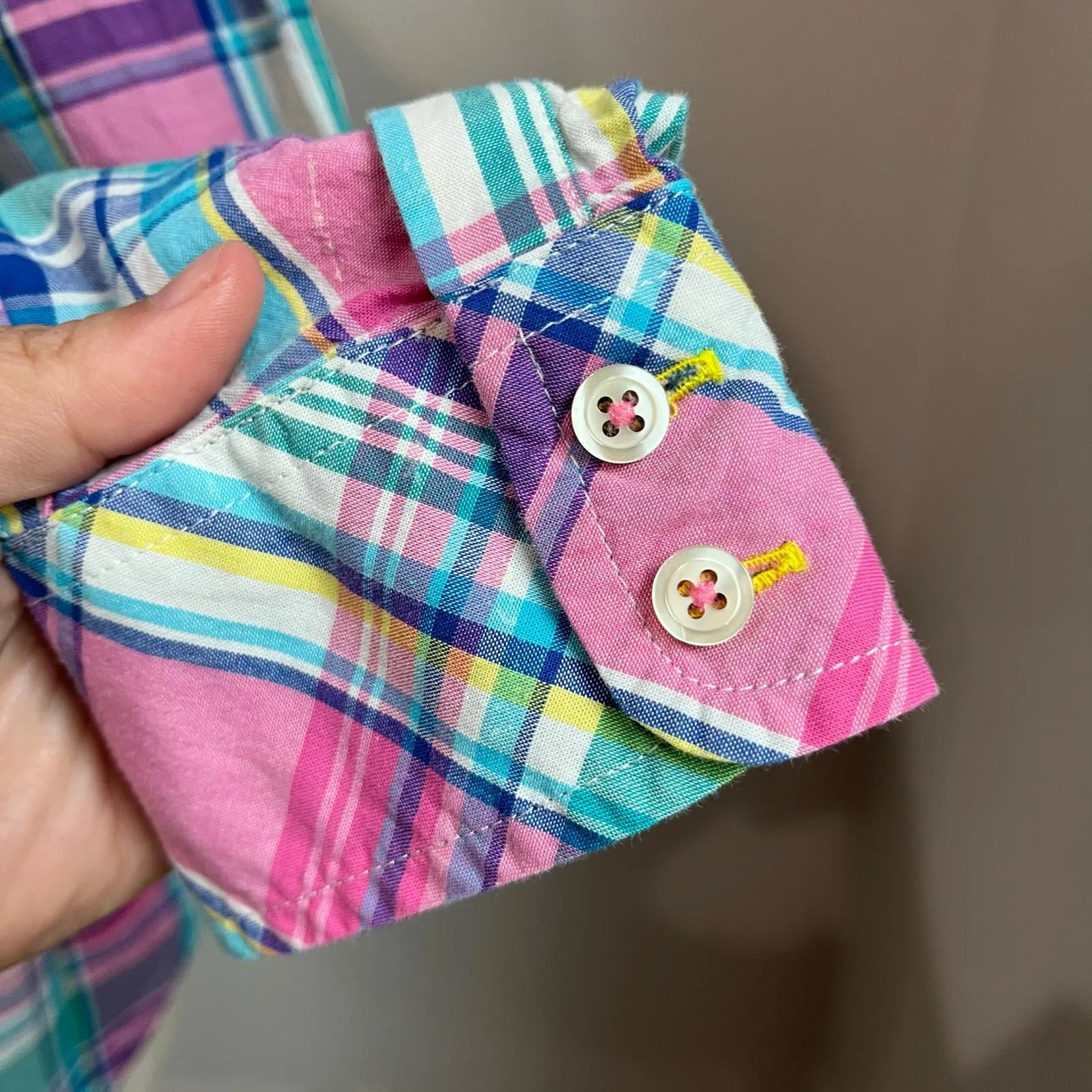 Talbots Plaid Preppy 100% Cotton Long Sleeve Button Down Blouse Sz M - Image 7