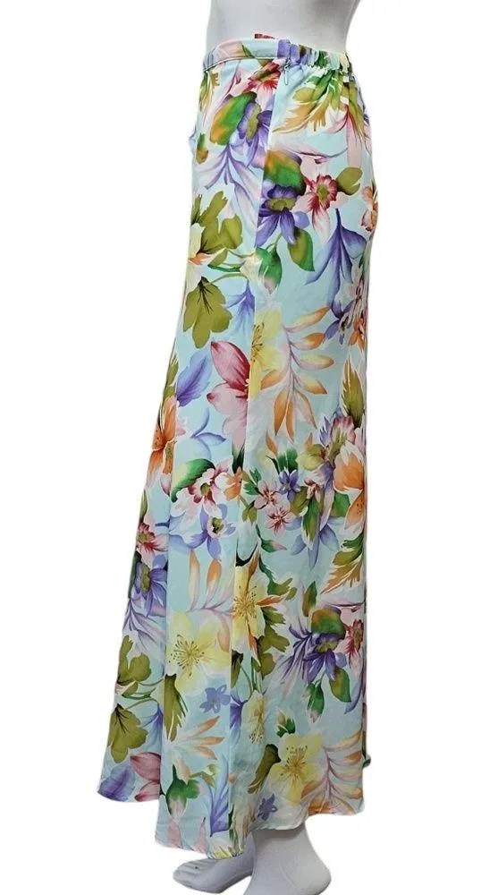 Jaclyn Smith Y2K Aqua Tropical Floral Chiffon Midi Skirt Size 16 - Image 2
