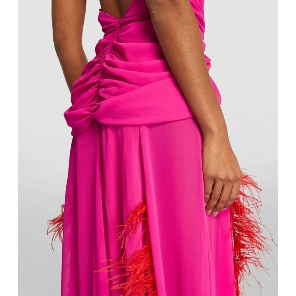 NERVI Maria Clara Feather Dress in Fuchsia 36 New Womens Long Maxi Heart Gown Pink Size undefined - Image 14