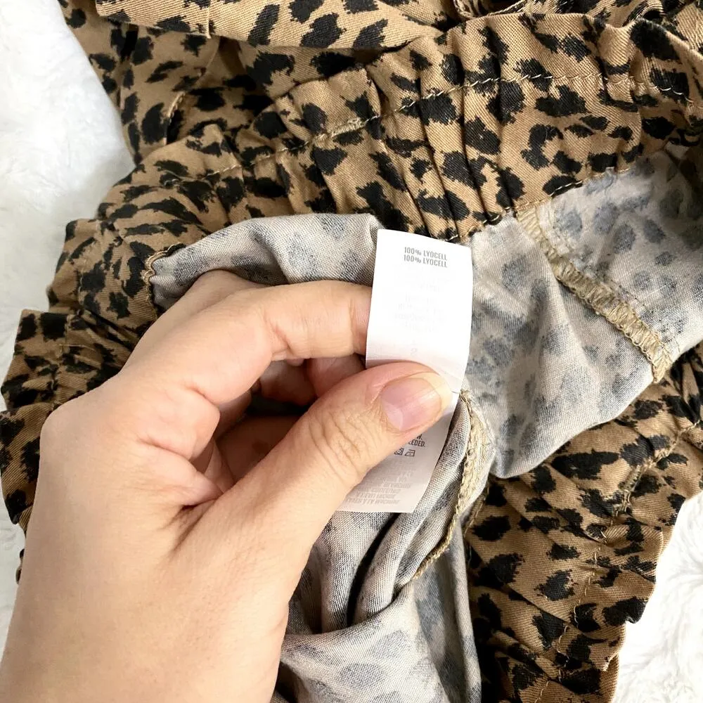 Aerie Tan Leopard Print Camp Paper Waist Lyocell Pull-on Summer Beach Shorts S - Image 5