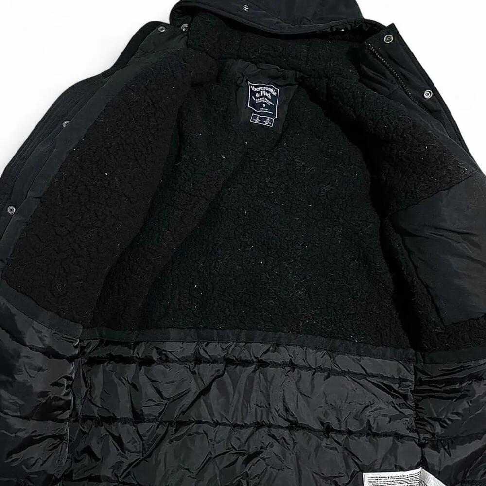 Vintage 90s Abercrombie & Fitch Black Hooded Parka Coat Size Small - Image 5