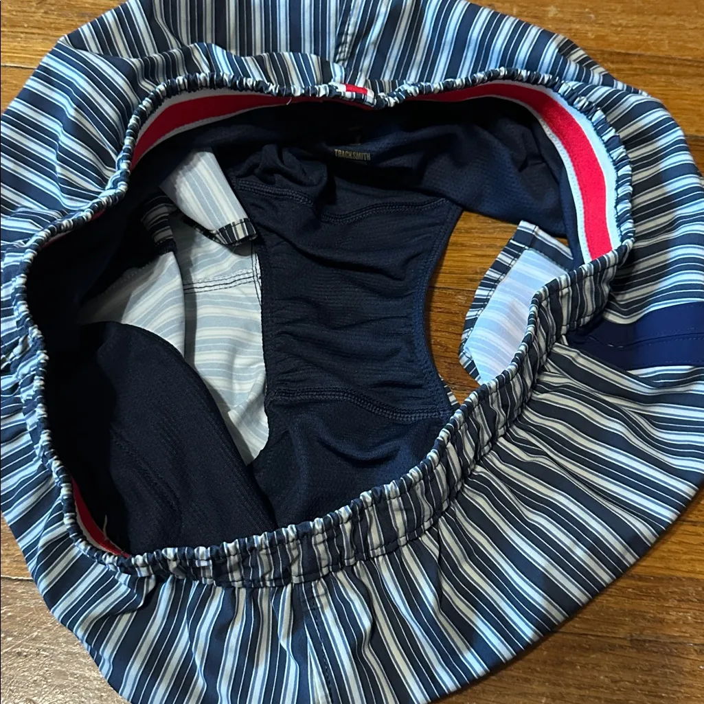 Tracksmith Run Cannonball Run Navy Striped Shorts, Large Blue - Image 4