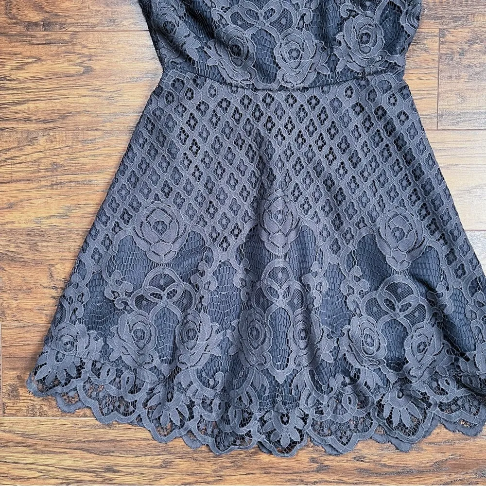 Black Swan • Charlotte Lace Skater Dress mini apron neck crochet Charcoal Grey - Image 7