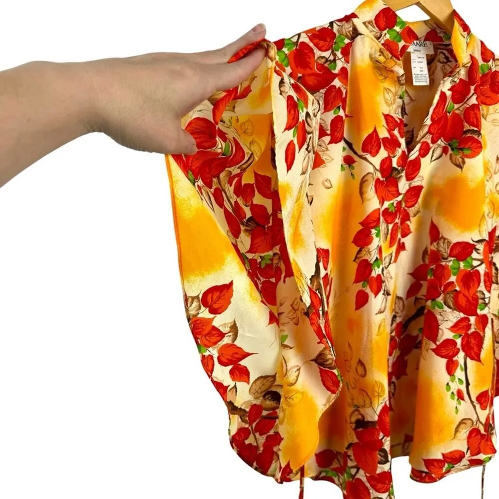 Vintage 1960s Pomare Hawaii Floral Kimono Style Batwing Sleeve Cape Top Blouse Orange - Image 12