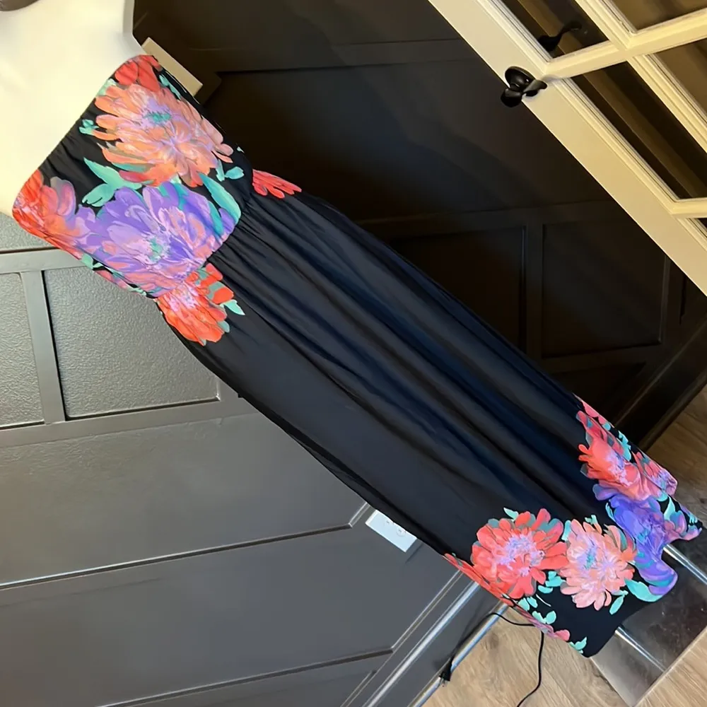 Strapless Floral Keyhole Cutout Maxi Dress Size Medium Black - Image 2