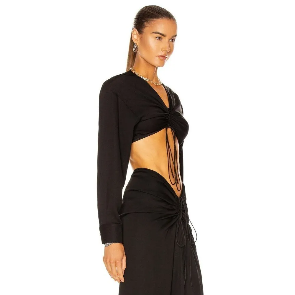 Christopher Esber Ruched Crop Shirt in Black AUS 12 US 8 New Womens Blouse Top - Image 3