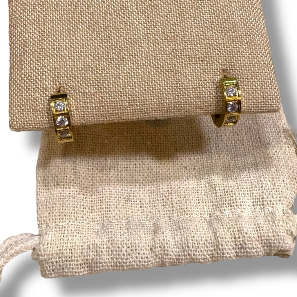 Stainless Steel 3 Stone Gold Tone Huggie Hoops - Image 6