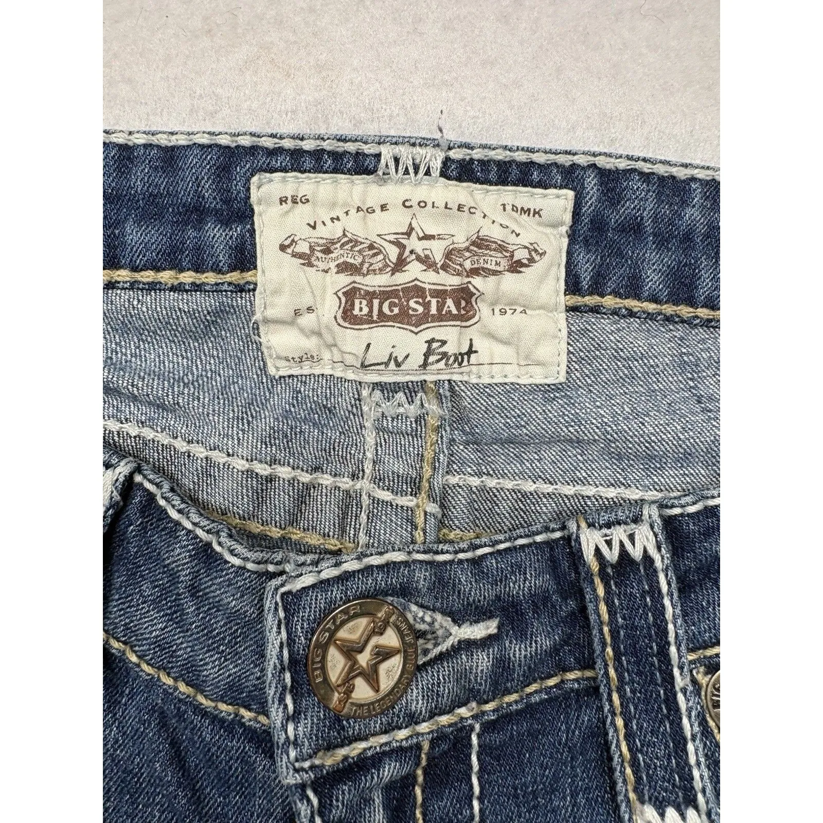 Big Star Women's Liv Boot Jeans Size 29L Embroidered Low Rise Dark Wash Western - Image 2