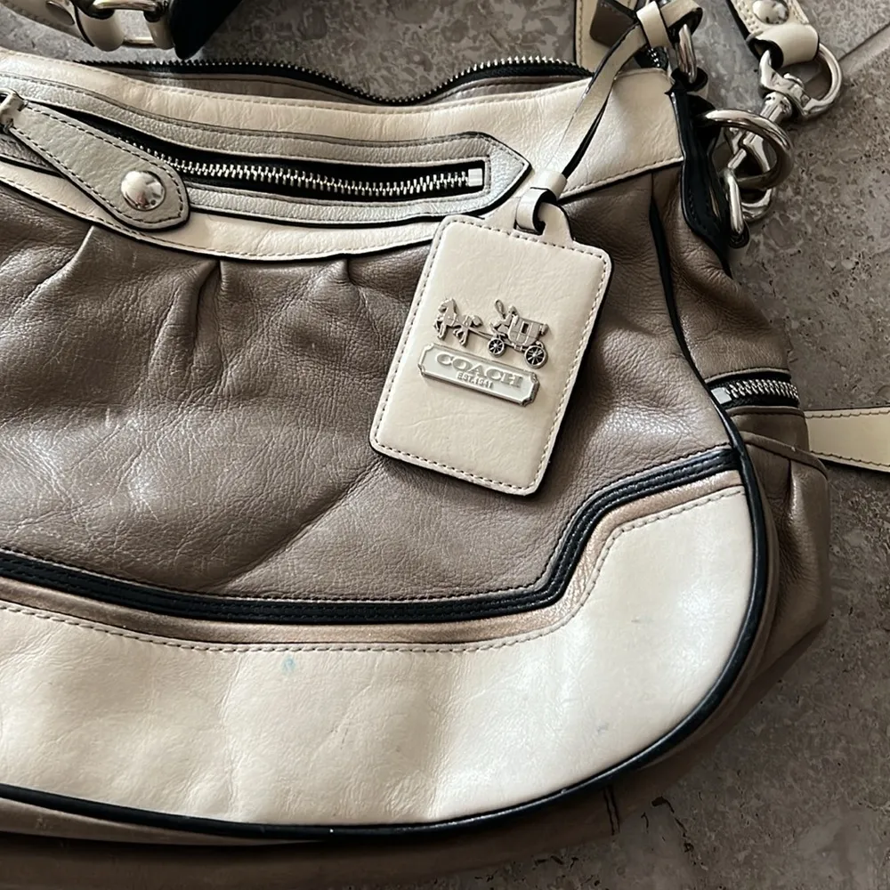 Limited Edition Madison Spectator Cream/Taupe Hobo in Grey/White Bag - Image 5