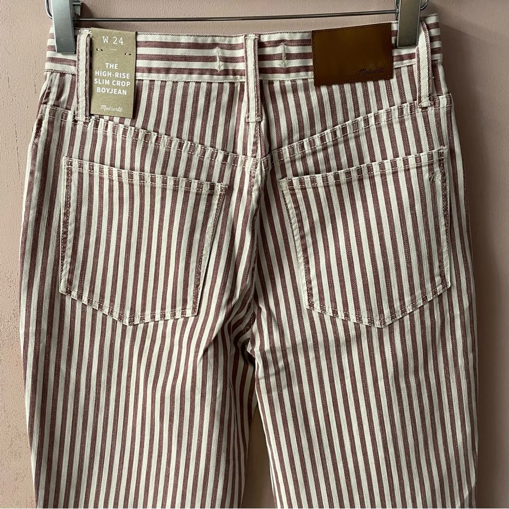 Madewell Red & Cream Striped “The High Rise Slim Crop BoyJean” Jeans Size 24 NWT - Image 14