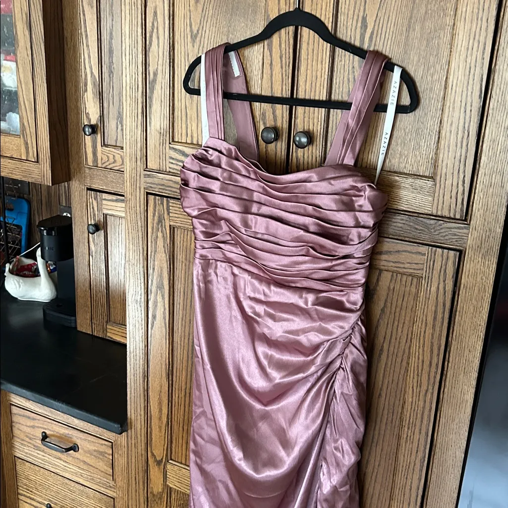 NWT AZAZIE JESAPHINE Vintage Mauve Sheath Bow Stretch‎ Metallic Satin Dress  A14 - Image 8