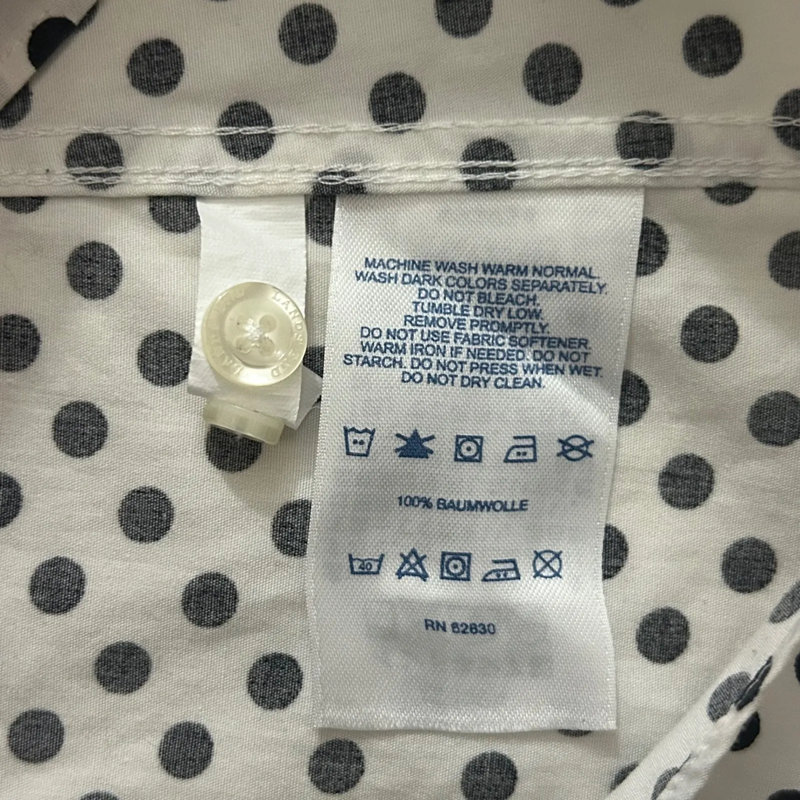 Lands End Plus 18W White Black Polka Dot No Iron Supima Cotton Button Up Shirt - Image 4